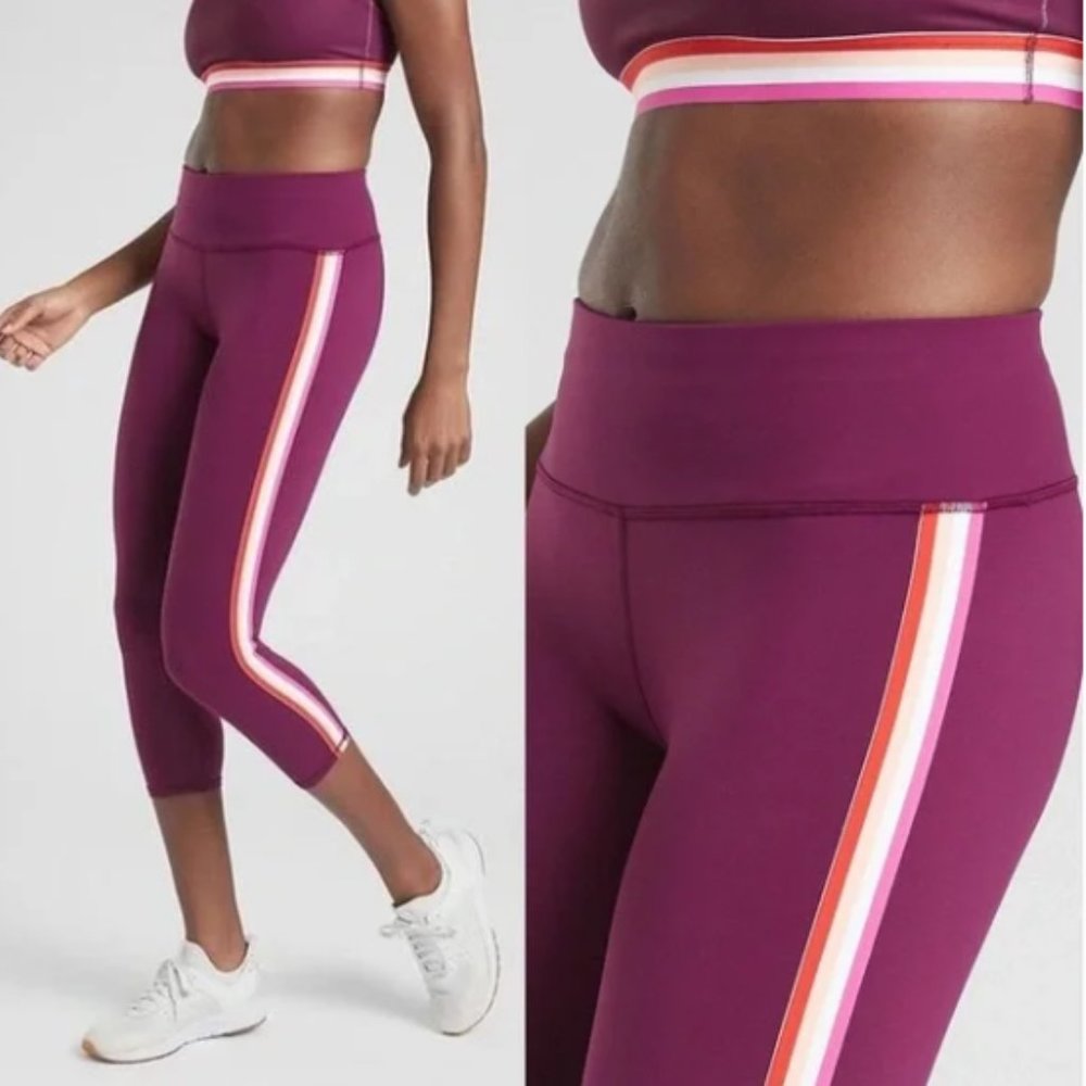 Athleta Contender Purple Plum Side Stripe Leggings Size XL